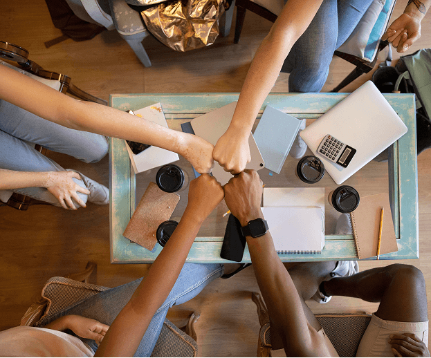 Team collaboration around a table
