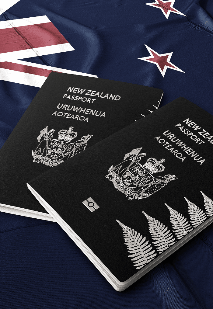 New Zealand passports on a flag
