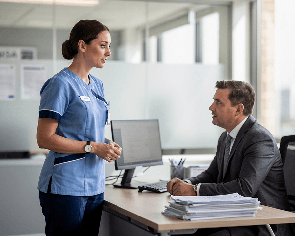 Nurse with UK visa documents