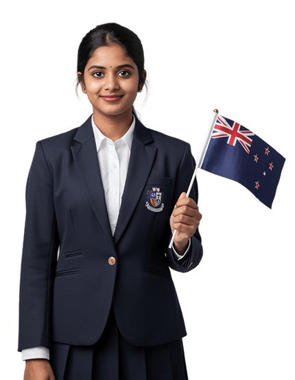 Student with New Zealand flag